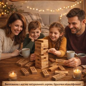 Гра настільна "Дженга з фантами", написи англійською мовою (60 брусків) (28,5 * 7 * 7см) масив дере