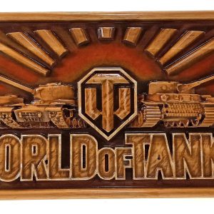 Панно "World of tanks"дерев'яне, різьблене, ручний розпис (51,5х25х2,4 см)