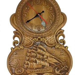 Панно дерев’яне, різьблене “Годинник з вітрильником”, (40*29*2,2), ручний розпис емалями, покрите патиною