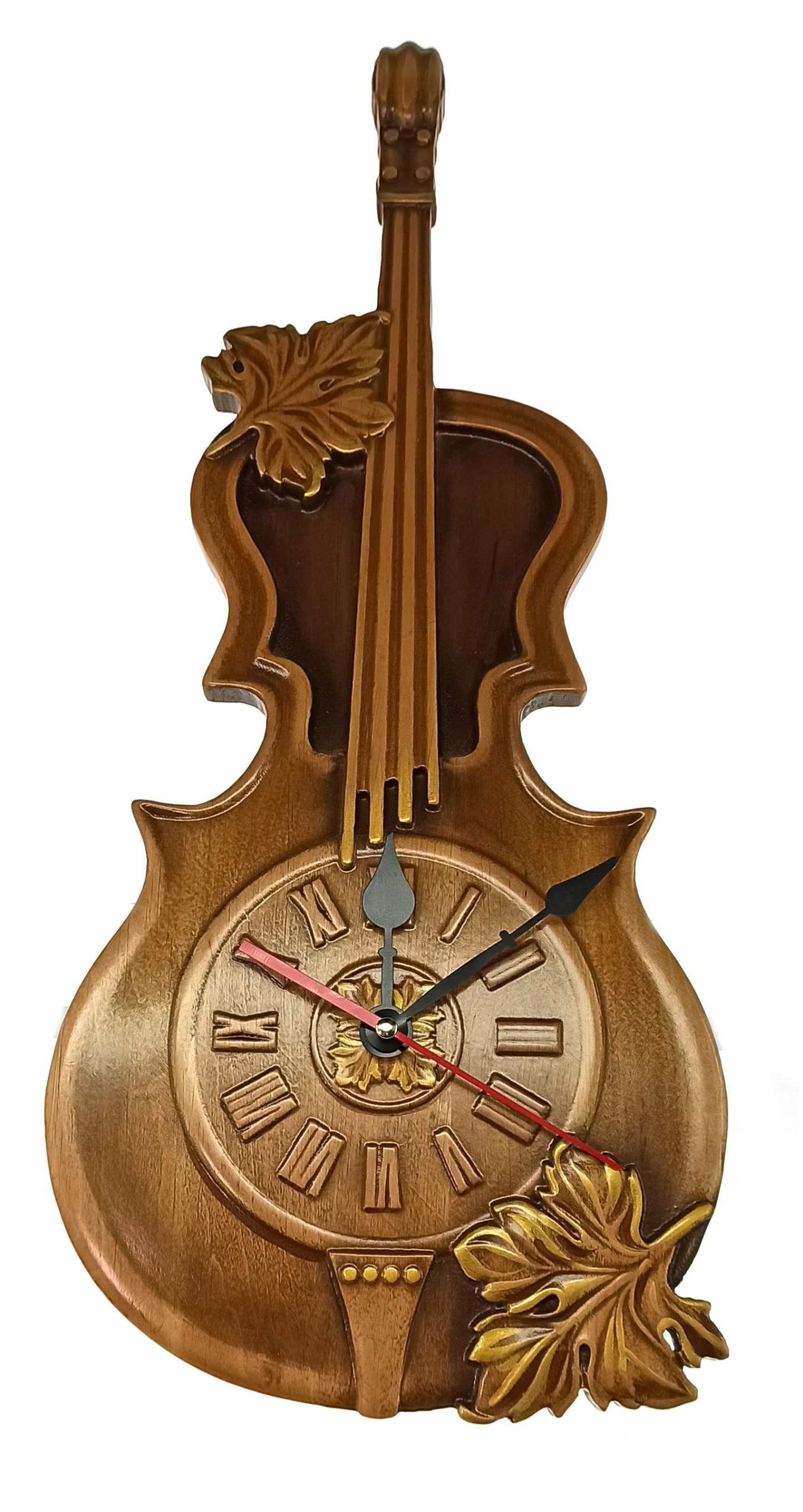 Панно дерев’яне, різьблене “Годинник скрипка”, (50*23*2,2), ручний розпис емалями, вкрите патиною