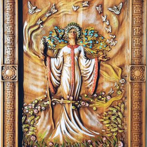 Панно “Жива”(40×29×2,4см), дерев’яне, різьблене, покрите патиною, лаком, емалями