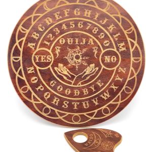 Спіритична дошка OUIJA "Кругла" темна англійською мовою (d=36,5см×0,8см), різьблена