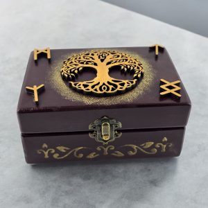 Скринька для рун "Дерево Життя" (15х10х7см), масив дерева, аплікація.